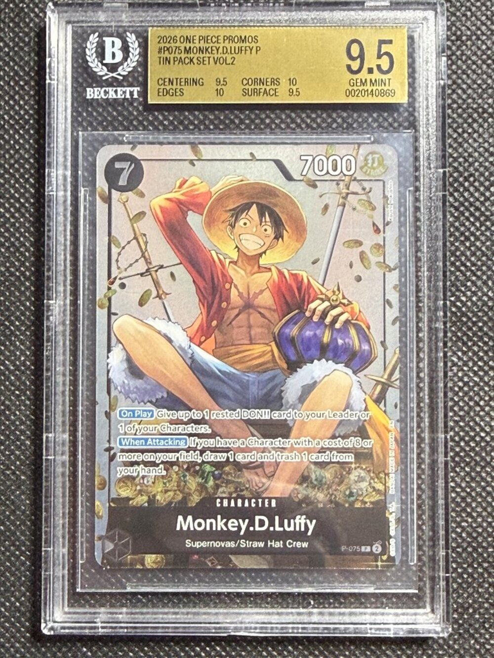 2026 One Piece Promo Tin Pack Set Vol.2 Monkey D Luffy 9.5 GEM MINT